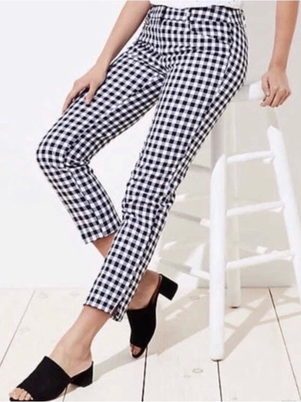 Ann Taylor Black and White Gingham Ankle Crop Pants